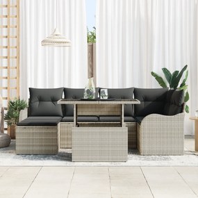 vidaXL Σετ Σαλονιού κήπου 7 τεμαχίων με μαξιλάρια Ανοιχτό Γκρι Πολυ Ρατάν