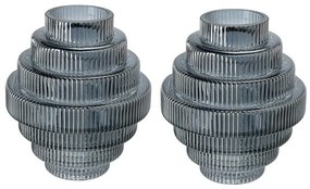 Artekko Artekko Fluted Μπλε Ημιδιάφανο Διακοσμητικό Βάζο με Ραβδώσεις (15x15x17)cm 2pcs 70475-LUSM-DS-SA