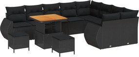 vidaXL Σετ Καναπέ Κήπου με μαξιλάρι 12 pcs Μαύρο Πολυ Ρατάν