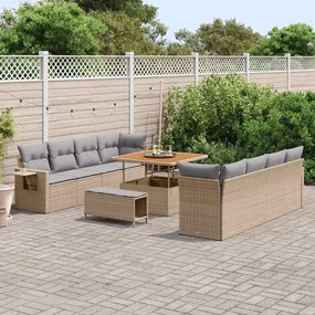 vidaXL Σετ Καναπέ Κήπου με αποθήκευση 11 pcs Μπεζ Πολυ ράταν