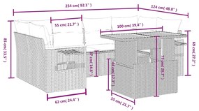 vidaXL Καναπές Σετ 7 Τεμαχίων Μαύρο Συνθετικό Ρατάν με Μαξιλάρια