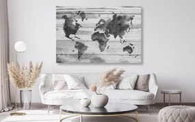 Εικόνα ασπρόμαυρου χάρτη με περίγραμμα φελλού σε ξύλινο φόντο - 90x60  peg