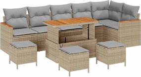 vidaXL Σετ Καναπέ Κήπου με μαξιλάρι 10 pcs Μπεζ Πολυ ράταν