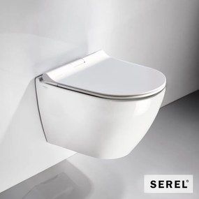 Serel Smart SM36B00SC Λεκάνη Κρεμαστή Rimless T36/48,5cm με ενσωματωμένο μπιντέ & κάλυμμα Slim Soft Close 9001SC White