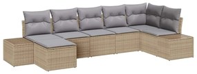 vidaXL Σετ Καναπέ Κήπου με μαξιλάρι 7 pcs Μπεζ Πολυ ράταν