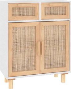 vidaXL Ντουλάπι Λευκό 60 x 30 x 75 εκ. Μασίφ Πεύκο &amp; Φυσικό Ρατάν
