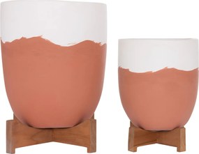 ΓΛΑΣΤΡΕΣ ΣΕΤ 2ΤΜΧ SEON HM4686.08 TERRACOTTA ΣΕ ΛΕΥΚΟ & ΤΕΡΑΚΟΤΑ--TEAK ΒΑΣΗ