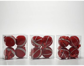 Χριστουγεννιάτικη Μπάλα Κόκκινο 100mm Σετ 4Τμχ Σε 3 Σχέδια