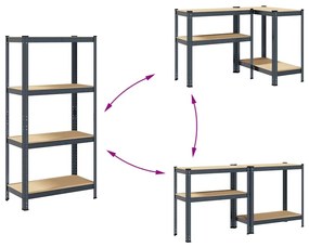 Ραφιέρα Αποθήκευσης 4 Επιπέδων Ανθρακί από Ατσάλι &amp; Επεξ. Ξύλο - Ανθρακί