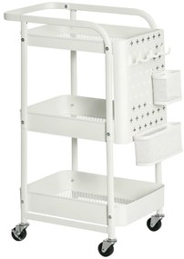 HOMCOM Κουζινικό τρόλεϊ με πίνακα διάτρησης, κρεμάστρες πετσετών και καλάθια αποθήκευσης, 51,5 cm x 32 cm x 75,6 cm, Λευκό