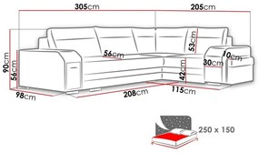 Γωνιακός Καναπές Kingsport 101, Λειτουργία ύπνου, Γκρι, Αποθηκευτικός χώρος, 305x205x90cm, 209 kg, Πόδια: Πλαστική ύλη | Epipla1.gr