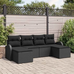 vidaXL Σετ Καναπέ Κήπου με μαξιλάρι 6 pcs Μαύρο Πολυ Ρατάν