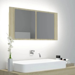 Ντουλάπι Μπάνιου με Καθρέφτη &amp; LED Sonoma Δρυς Ακρυλικός