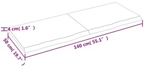 Ράφι Τοίχου Σκούρο Καφέ 140x50x(2-4) εκ. Επεξ. Μασίφ Ξύλο Δρυός - Καφέ