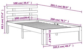 Σκελετός Κρεβ. Χωρίς Στρώμα Καφέ Κεριού 100x200 εκ Μασίφ Πεύκο - Καφέ