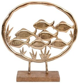 Διακοσμητικό Επιτραπέζιο Fish On Ring 946-124-032 32x6x30cm Gold Ξύλο,Αλουμίνιο