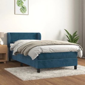 Κρεβάτι Boxspring με Στρώμα Σκούρο Μπλε 90x190 εκ. Βελούδινο