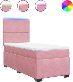 vidaXL Κρεβάτι Boxspring με Στρώμα Ροζ 90x190 εκ. Βελούδινο