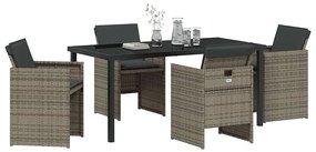 vidaXL Σέτ φαγητού για κήπο με μαξιλάρι 5 pcs Γκρι Πολυ ράταν