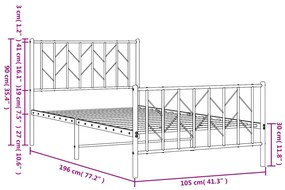 Πλαίσιο Κρεβατιού με Κεφαλάρι&amp;Ποδαρικό Μαύρο 100x190εκ. Μέταλλο - Μαύρο