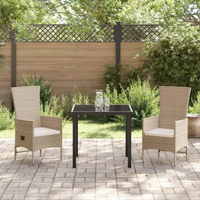 vidaXL Σέτ φαγητού για κήπο με μαξιλάρι 3 pcs Μπεζ συνθετικό ρατάν