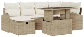vidaXL Σετ Καναπέ Κήπου με μαξιλάρι 7 pcs Μπεζ Πολυ ράταν