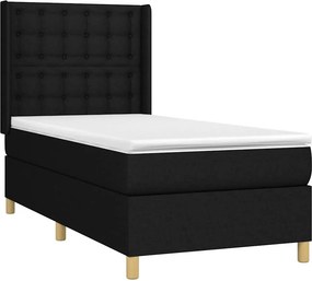 vidaXL Κρεβάτι Boxspring με Στρώμα &amp; LED Μαύρο 100x200 εκ. Υφασμάτινο