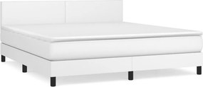 vidaXL Κρεβάτι Boxspring με Στρώμα Λευκό 160x200εκ.από Συνθετικό Δέρμα