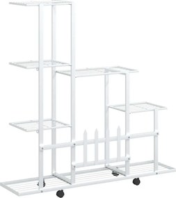 vidaXL Ανθοστήλη με Ρόδες Λευκή 94,5 x 25 x 92,5 εκ. Μεταλλική