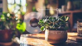 Intra Συλλεκτικό Ξύλινο Παζλ Plywood  4mm - Μικρό φυτό σε γλάστρα σε παλιό ξύλινο τραπέζι Σε Ξύλινο Κουτί - Διαστάσεις Puzzle: 10x10 cm – 25 κομμάτια