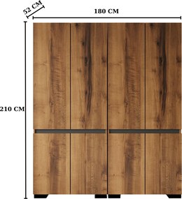 Ντουλάπα Καρυδί / Ανθρακί DREFRES 180x52x210