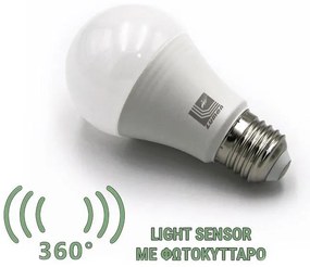 Adeleq Λάμπα LED Αχλάδι Ε27 9W Με Φωτοκύτταρο Μέρας-Νύχτας Λευκό 4000k 13-2791