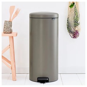 Κάδος με πεντάλ Brabantia NewIcon 649057, 30 l, Εύκολο κλείσιμο, Αντιολισθητική βάση, Γκρι