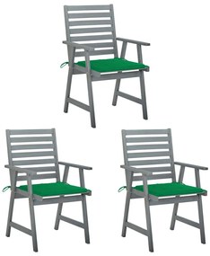Καρέκλες Τραπεζαρίας Εξ Χώρου 3τεμ Μασίφ Ξύλο Ακακίας Μαξιλάρια - Γκρι