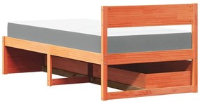 vidaXL Κρεβάτι με Συρτάρια+Στρώμα Καφέ 90x200 εκ. Μασίφ Ξύλο Πεύκου