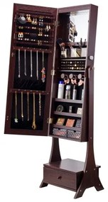 VEVOR Mirror Jewelry Cabinet Standing Mirror with Storage Full Length Brown