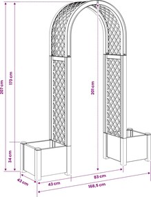 vidaXL Αψίδα Ρόδου με Γλάστρα Ανθρακί 168,5 x 43 x 207 εκ PP