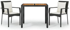 vidaXL Σετ Τραπεζαρίας Κήπου 3 τεμ. Μαύρο Συνθετικό Ρατάν με Μαξιλάρια