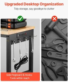 VEVOR 60" Workbench on Wheels Adjustable Height Table with Power Outlet &amp; Pegboard