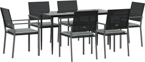 vidaXL Σετ Τραπεζαρίας Κήπου 7 τεμ. Συνθ. Ρατάν / Ατσάλι με Μαξιλάρια