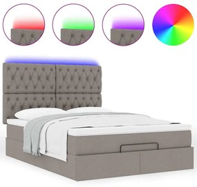 vidaXL Οθωμανικό κρεβάτι με στρώμα & LEDs Taupe 140x200 cm Ύφασμα