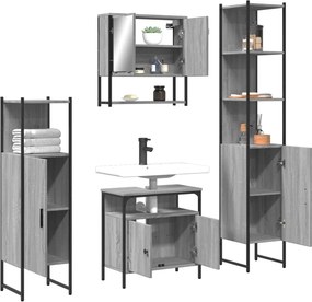 vidaXL Σετ Επίπλων Μπάνιου 4 Τεμαχίων Γκρι Sonoma Επεξεργασμένο Ξύλο