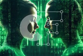 Intra Συλλεκτικό Ξύλινο Παζλ Plywood 4mm - Αφηρημένο πράσινο φόντο με δύο πρόσωπα Σε Ξύλινο Κουτί - Διαστάσεις Puzzle: 10x10 cm – 25 κομμάτια