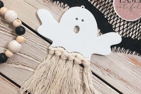 Σετ των 2 Intra απο ξύλο plywood  Χρώμα wenge 3mm-4mm πάχος - Halloween Ghost Macrame Δίασταση 15x15 cm INTRAFABR-71980523