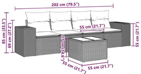 vidaXL Σαλόνι Κήπου Σετ 5 Τεμαχίων Γκρι Συνθετικό Ρατάν με Μαξιλάρια