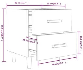 Κομοδίνα 2 τεμ. Καφέ Δρυς 40 x 35 x 47,5 εκ. - Καφέ