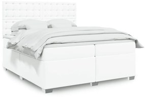 vidaXL Κρεβάτι Boxspring με Στρώμα Λευκό 200x200 εκ. Συνθετικό Δέρμα