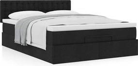 vidaXL Οθωμανικό κρεβάτι με στρώμα Μαύρο 140x190cm Ύφασμα