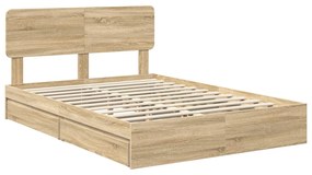 vidaXL Κρεβάτι Αποθήκης Δρύς Sonoma 140 x 200 cm Επεξεργασμένο ξύλο