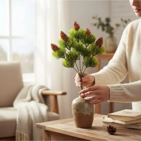 Stewehome Μπουκέτο τεχνητής πρασινάδας με λεπτομέρειες από κουκουνάρι Πράσινο